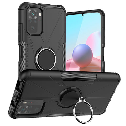 Custodia Silicone e Plastica Opaca Cover con Magnetico Anello Supporto JX1 per Xiaomi Redmi Note 10 4G Nero