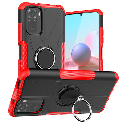 Custodia Silicone e Plastica Opaca Cover con Magnetico Anello Supporto JX1 per Xiaomi Redmi Note 10 4G Rosso