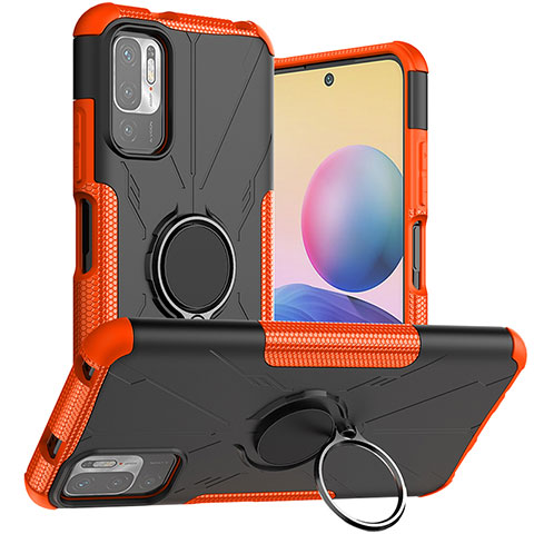 Custodia Silicone e Plastica Opaca Cover con Magnetico Anello Supporto JX1 per Xiaomi Redmi Note 10 5G Arancione