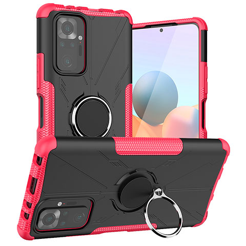 Custodia Silicone e Plastica Opaca Cover con Magnetico Anello Supporto JX1 per Xiaomi Redmi Note 10 Pro 4G Rosa Caldo