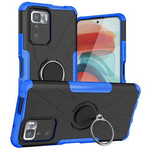 Custodia Silicone e Plastica Opaca Cover con Magnetico Anello Supporto JX1 per Xiaomi Redmi Note 10 Pro 5G Blu