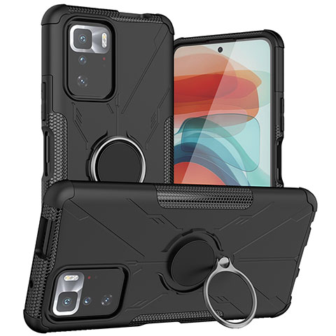 Custodia Silicone e Plastica Opaca Cover con Magnetico Anello Supporto JX1 per Xiaomi Redmi Note 10 Pro 5G Nero