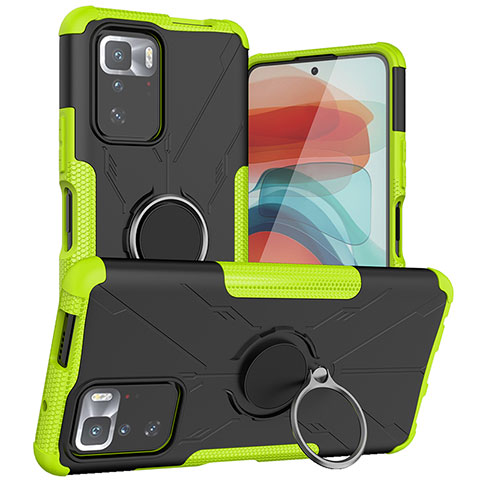 Custodia Silicone e Plastica Opaca Cover con Magnetico Anello Supporto JX1 per Xiaomi Redmi Note 10 Pro 5G Verde