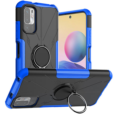 Custodia Silicone e Plastica Opaca Cover con Magnetico Anello Supporto JX1 per Xiaomi Redmi Note 10T 5G Blu