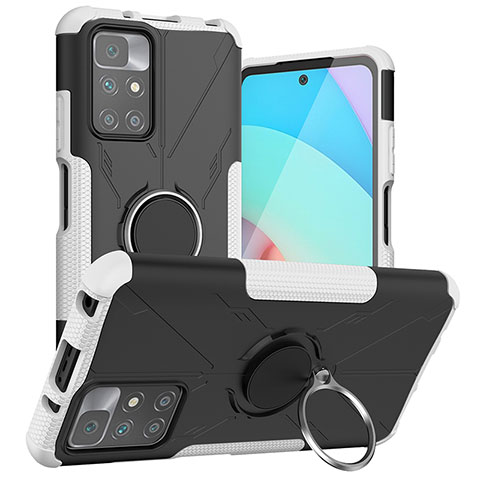 Custodia Silicone e Plastica Opaca Cover con Magnetico Anello Supporto JX1 per Xiaomi Redmi Note 11 4G (2021) Argento