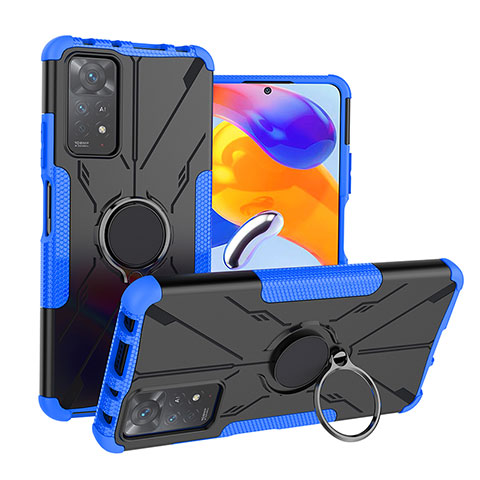 Custodia Silicone e Plastica Opaca Cover con Magnetico Anello Supporto JX1 per Xiaomi Redmi Note 11 Pro 4G Blu