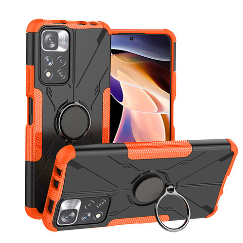 Custodia Silicone e Plastica Opaca Cover con Magnetico Anello Supporto JX1 per Xiaomi Redmi Note 11 Pro+ Plus 5G Arancione