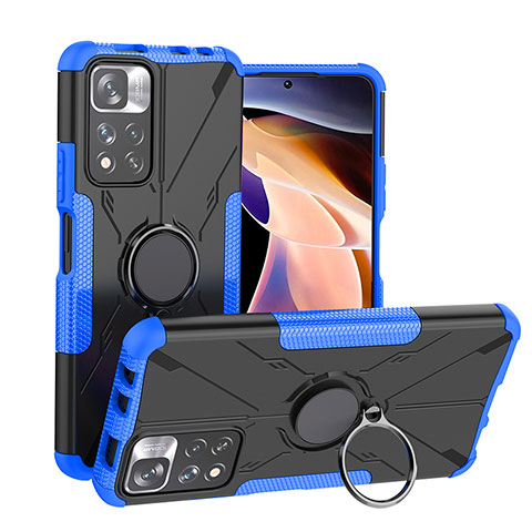 Custodia Silicone e Plastica Opaca Cover con Magnetico Anello Supporto JX1 per Xiaomi Redmi Note 11 Pro+ Plus 5G Blu