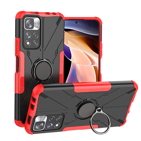 Custodia Silicone e Plastica Opaca Cover con Magnetico Anello Supporto JX1 per Xiaomi Redmi Note 11 Pro+ Plus 5G Rosso
