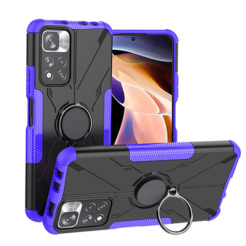 Custodia Silicone e Plastica Opaca Cover con Magnetico Anello Supporto JX1 per Xiaomi Redmi Note 11 Pro+ Plus 5G Viola