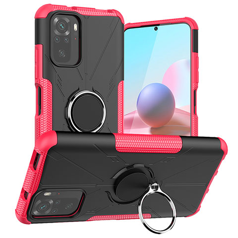 Custodia Silicone e Plastica Opaca Cover con Magnetico Anello Supporto JX1 per Xiaomi Redmi Note 11 SE India 4G Rosa Caldo