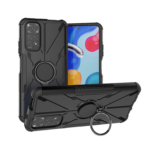 Custodia Silicone e Plastica Opaca Cover con Magnetico Anello Supporto JX1 per Xiaomi Redmi Note 11S 4G Nero