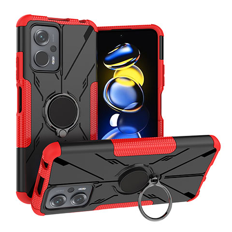 Custodia Silicone e Plastica Opaca Cover con Magnetico Anello Supporto JX1 per Xiaomi Redmi Note 11T Pro 5G Rosso