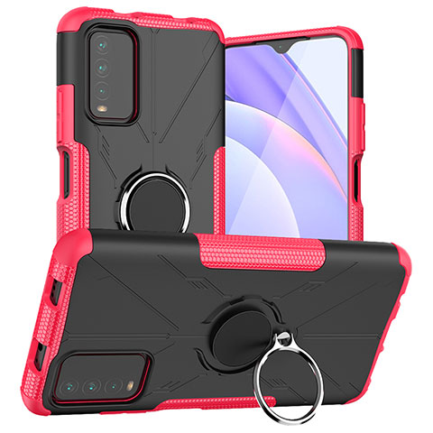 Custodia Silicone e Plastica Opaca Cover con Magnetico Anello Supporto JX1 per Xiaomi Redmi Note 9 4G Rosa Caldo