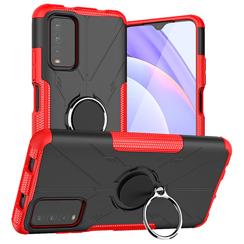 Custodia Silicone e Plastica Opaca Cover con Magnetico Anello Supporto JX1 per Xiaomi Redmi Note 9 4G Rosso