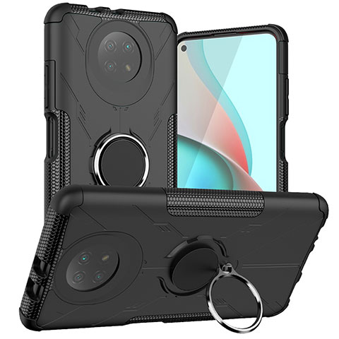 Custodia Silicone e Plastica Opaca Cover con Magnetico Anello Supporto JX1 per Xiaomi Redmi Note 9 5G Nero