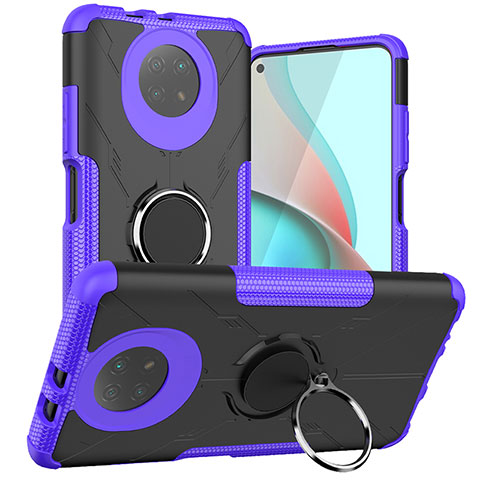 Custodia Silicone e Plastica Opaca Cover con Magnetico Anello Supporto JX1 per Xiaomi Redmi Note 9 5G Viola