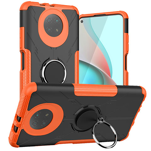 Custodia Silicone e Plastica Opaca Cover con Magnetico Anello Supporto JX1 per Xiaomi Redmi Note 9T 5G Arancione