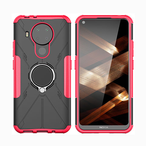 Custodia Silicone e Plastica Opaca Cover con Magnetico Anello Supporto JX2 per Nokia 5.4 Rosa Caldo
