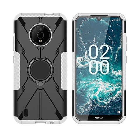 Custodia Silicone e Plastica Opaca Cover con Magnetico Anello Supporto JX2 per Nokia C200 Argento