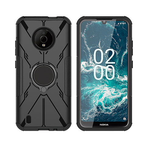 Custodia Silicone e Plastica Opaca Cover con Magnetico Anello Supporto JX2 per Nokia C200 Nero