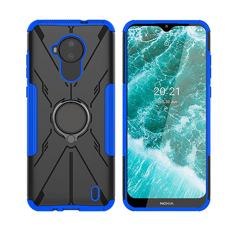 Custodia Silicone e Plastica Opaca Cover con Magnetico Anello Supporto JX2 per Nokia C30 Blu