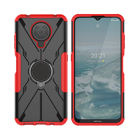 Custodia Silicone e Plastica Opaca Cover con Magnetico Anello Supporto JX2 per Nokia G20 Rosso