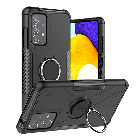 Custodia Silicone e Plastica Opaca Cover con Magnetico Anello Supporto JX2 per Samsung Galaxy A52 4G Nero