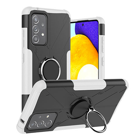 Custodia Silicone e Plastica Opaca Cover con Magnetico Anello Supporto JX2 per Samsung Galaxy A52s 5G Bianco