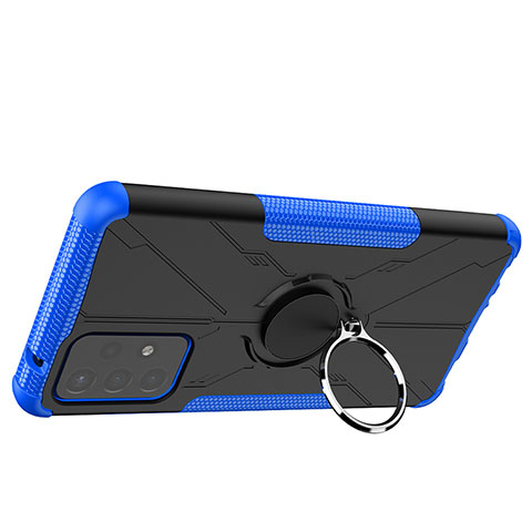 Custodia Silicone e Plastica Opaca Cover con Magnetico Anello Supporto JX2 per Samsung Galaxy A72 4G Blu