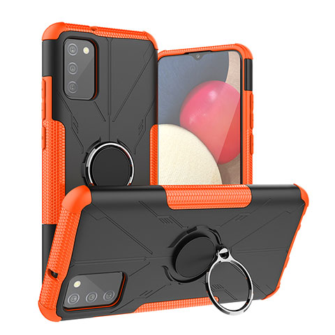 Custodia Silicone e Plastica Opaca Cover con Magnetico Anello Supporto JX2 per Samsung Galaxy F02S SM-E025F Arancione