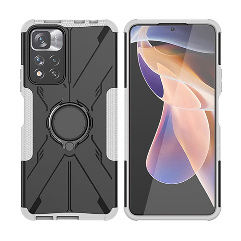 Custodia Silicone e Plastica Opaca Cover con Magnetico Anello Supporto JX2 per Xiaomi Mi 11i 5G (2022) Argento