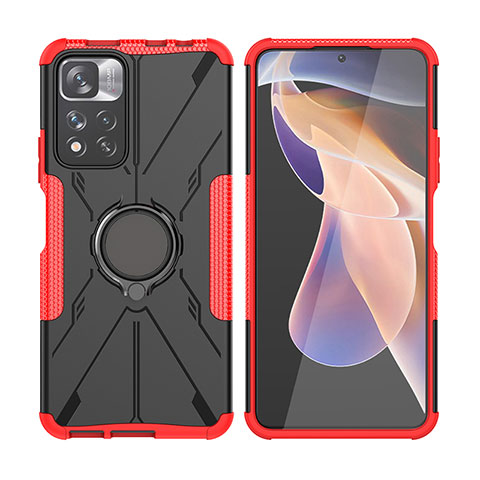 Custodia Silicone e Plastica Opaca Cover con Magnetico Anello Supporto JX2 per Xiaomi Mi 11i 5G (2022) Rosa Caldo