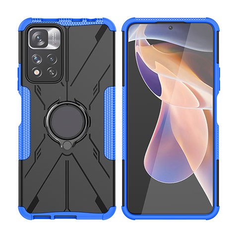 Custodia Silicone e Plastica Opaca Cover con Magnetico Anello Supporto JX2 per Xiaomi Poco X4 NFC Blu