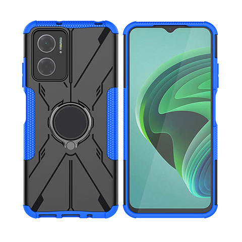 Custodia Silicone e Plastica Opaca Cover con Magnetico Anello Supporto JX2 per Xiaomi Redmi 10 5G Blu