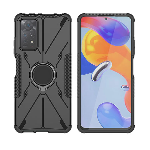 Custodia Silicone e Plastica Opaca Cover con Magnetico Anello Supporto JX2 per Xiaomi Redmi Note 11 Pro 4G Nero