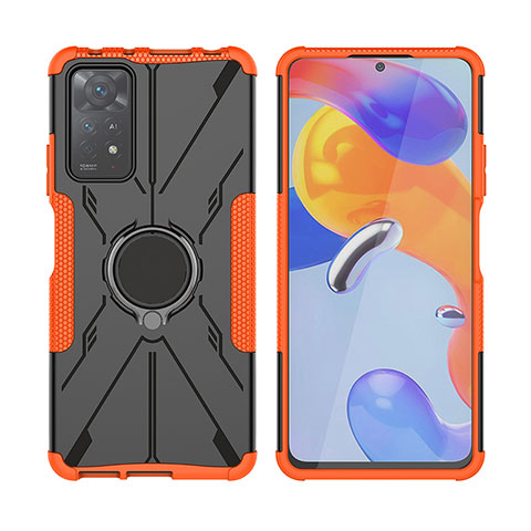 Custodia Silicone e Plastica Opaca Cover con Magnetico Anello Supporto JX2 per Xiaomi Redmi Note 11 Pro 5G Arancione