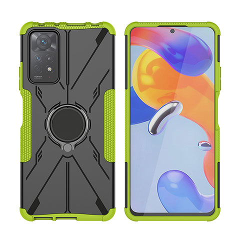 Custodia Silicone e Plastica Opaca Cover con Magnetico Anello Supporto JX2 per Xiaomi Redmi Note 11 Pro 5G Verde
