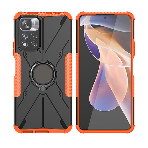 Custodia Silicone e Plastica Opaca Cover con Magnetico Anello Supporto JX2 per Xiaomi Redmi Note 11 Pro+ Plus 5G Arancione