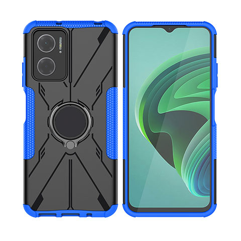 Custodia Silicone e Plastica Opaca Cover con Magnetico Anello Supporto JX2 per Xiaomi Redmi Note 11E 5G Blu