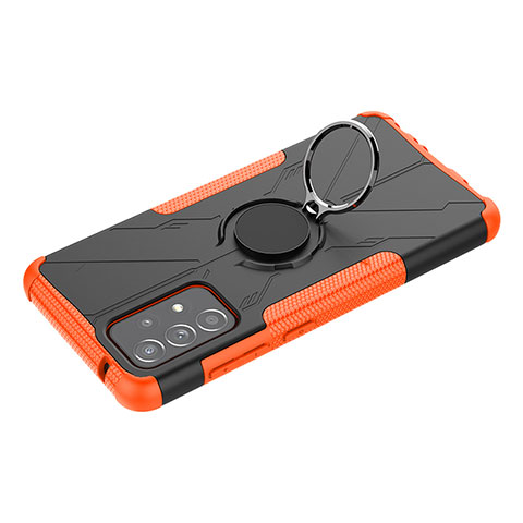 Custodia Silicone e Plastica Opaca Cover con Magnetico Anello Supporto JX3 per Samsung Galaxy A52 4G Arancione