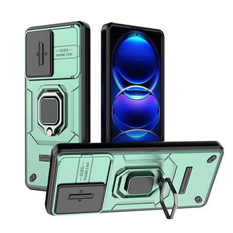 Custodia Silicone e Plastica Opaca Cover con Magnetico Anello Supporto K1C per Xiaomi Redmi Note 12 Pro+ Plus 5G Verde