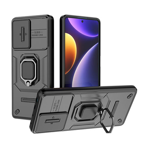 Custodia Silicone e Plastica Opaca Cover con Magnetico Anello Supporto K1C per Xiaomi Redmi Note 12 Turbo 5G Nero