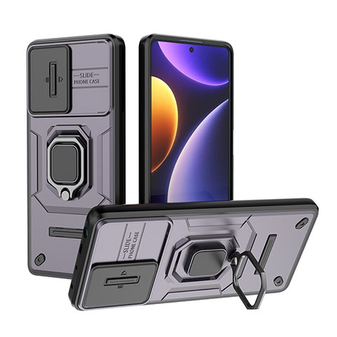 Custodia Silicone e Plastica Opaca Cover con Magnetico Anello Supporto K1C per Xiaomi Redmi Note 12 Turbo 5G Viola