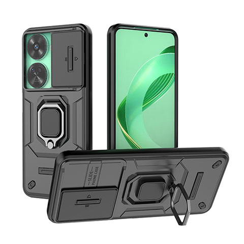 Custodia Silicone e Plastica Opaca Cover con Magnetico Anello Supporto K2C per Huawei Nova 11 SE Nero