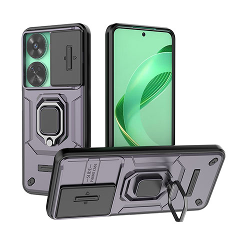 Custodia Silicone e Plastica Opaca Cover con Magnetico Anello Supporto K2C per Huawei Nova 11 SE Viola