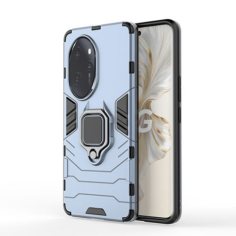 Custodia Silicone e Plastica Opaca Cover con Magnetico Anello Supporto KC1 per Huawei Honor 100 Pro 5G Blu