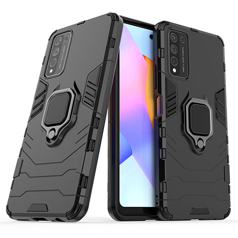 Custodia Silicone e Plastica Opaca Cover con Magnetico Anello Supporto KC1 per Huawei Honor 10X Lite Nero