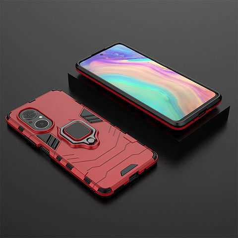 Custodia Silicone e Plastica Opaca Cover con Magnetico Anello Supporto KC1 per Huawei Honor 50 SE 5G Rosso