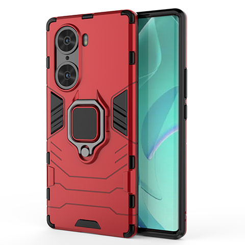 Custodia Silicone e Plastica Opaca Cover con Magnetico Anello Supporto KC1 per Huawei Honor 60 Pro 5G Rosso